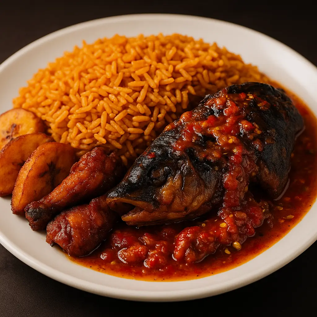 ALL NIGERIAN RICE DISHES SERVED WITH PEPPERED CATFISH Demartin Mirage Hotel Nsukka