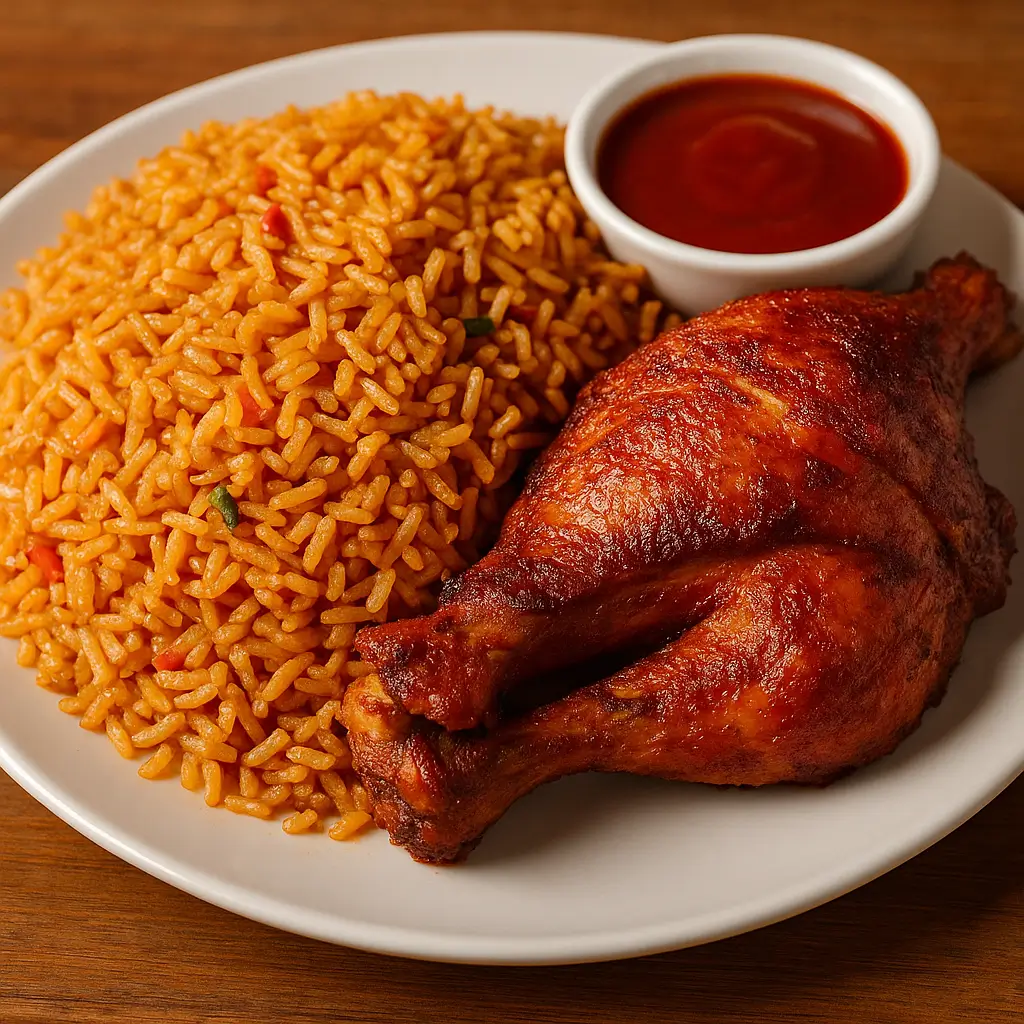 ALL NIGERIAN RICE DISHES SERVED WITH TURKEY Demartin Mirage Hotel