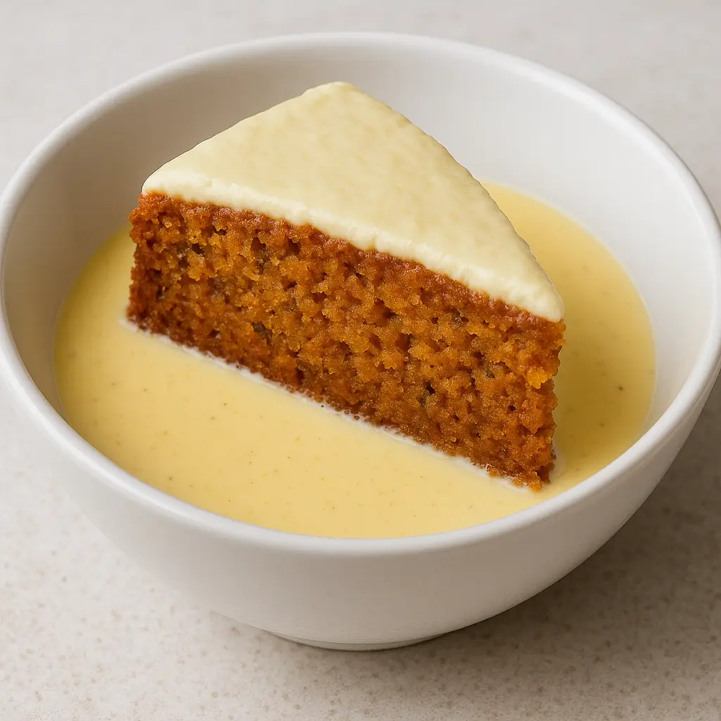 Fluffy carrot caked served with a creamy custard sauce make it super appetizing Demartin Mirage Hotel Nsukka
