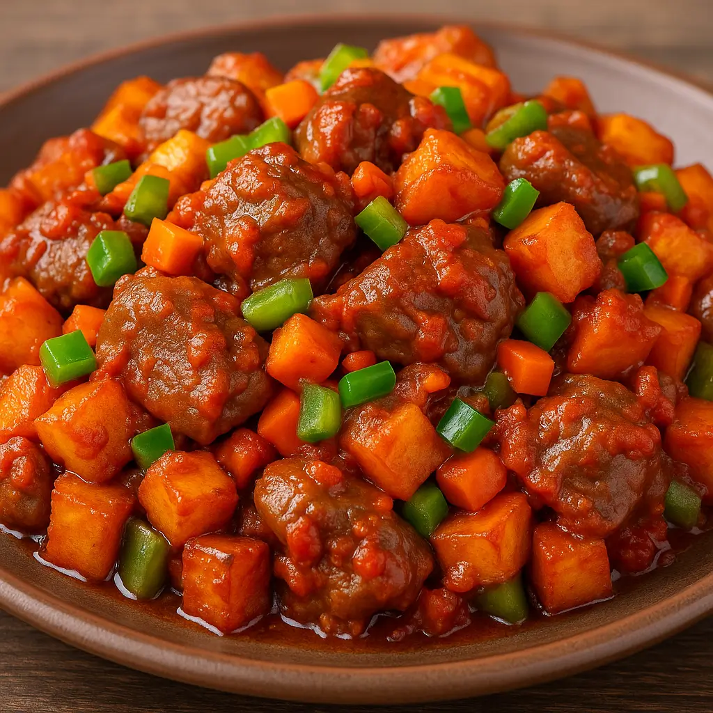 GIZZDODO with Chucks of gizzard and diced deep fried plantain sauteed in our tasty tomato sauce garnished with veggies, demirage hotel