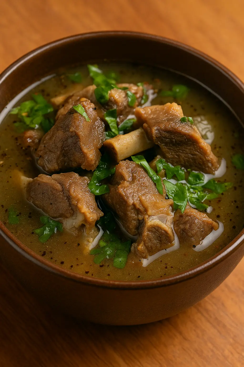 GOAT MEAT PEPPER SOUP with Tenderly cooked goat meat in our special aromatic broth garnished with scented leaf, Demirage hotel nsukka