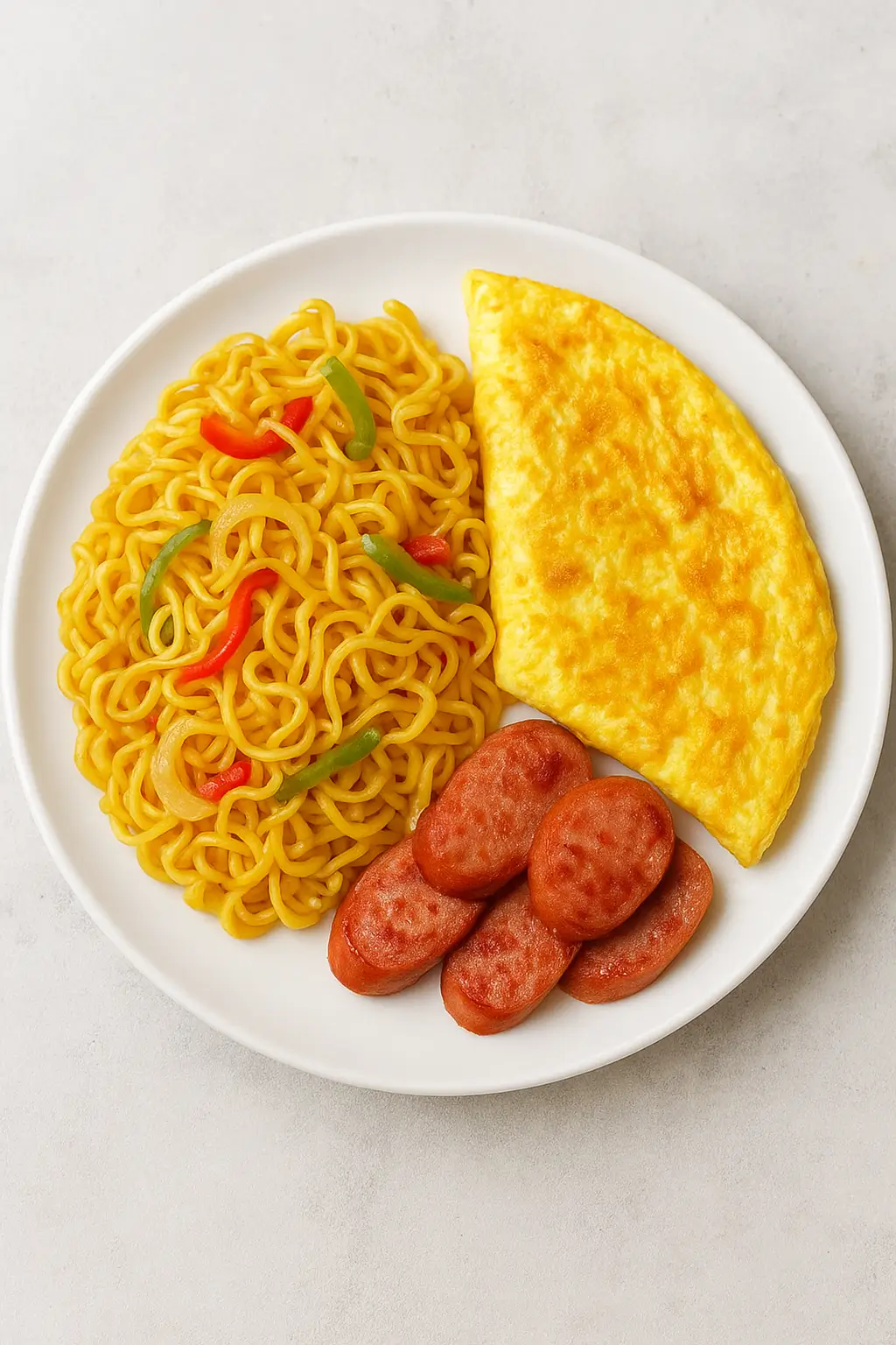 INDOMIE NOODLES WITH OMELLETE & SAUSAGE, CHIICKEN OR BEEF Demartin mirage Resort Nsukka