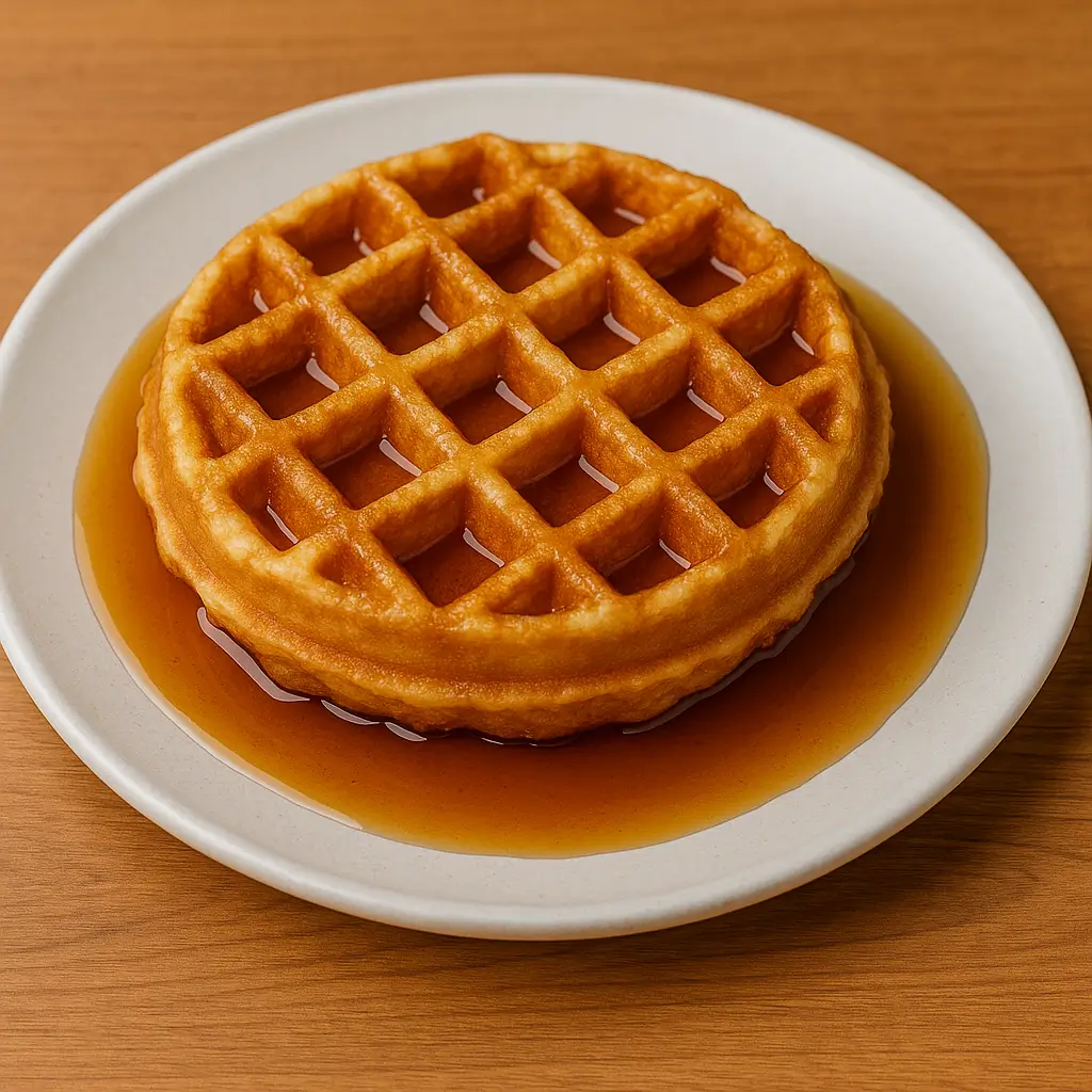 Special creamy batter, grilled in the waffle maker till golden brown served with mapple syrup demartin mirage hotel nsukka