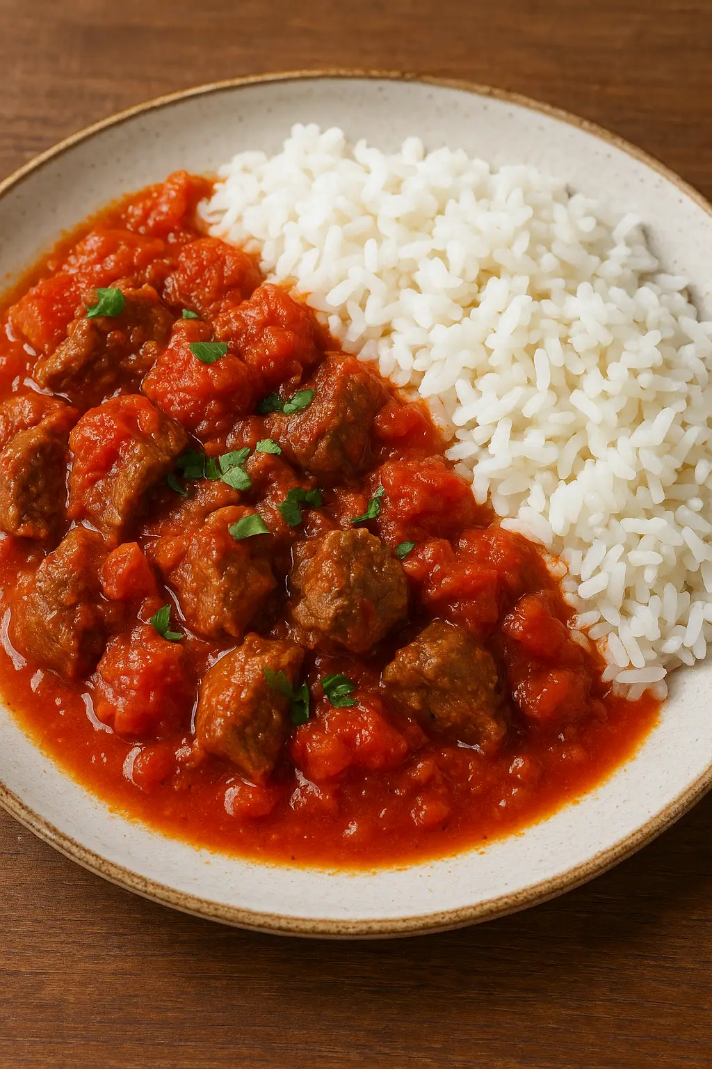 TOMATO STEW WITH WHITE RICE, BEEF, CHICKEN OR GOAT MEAT