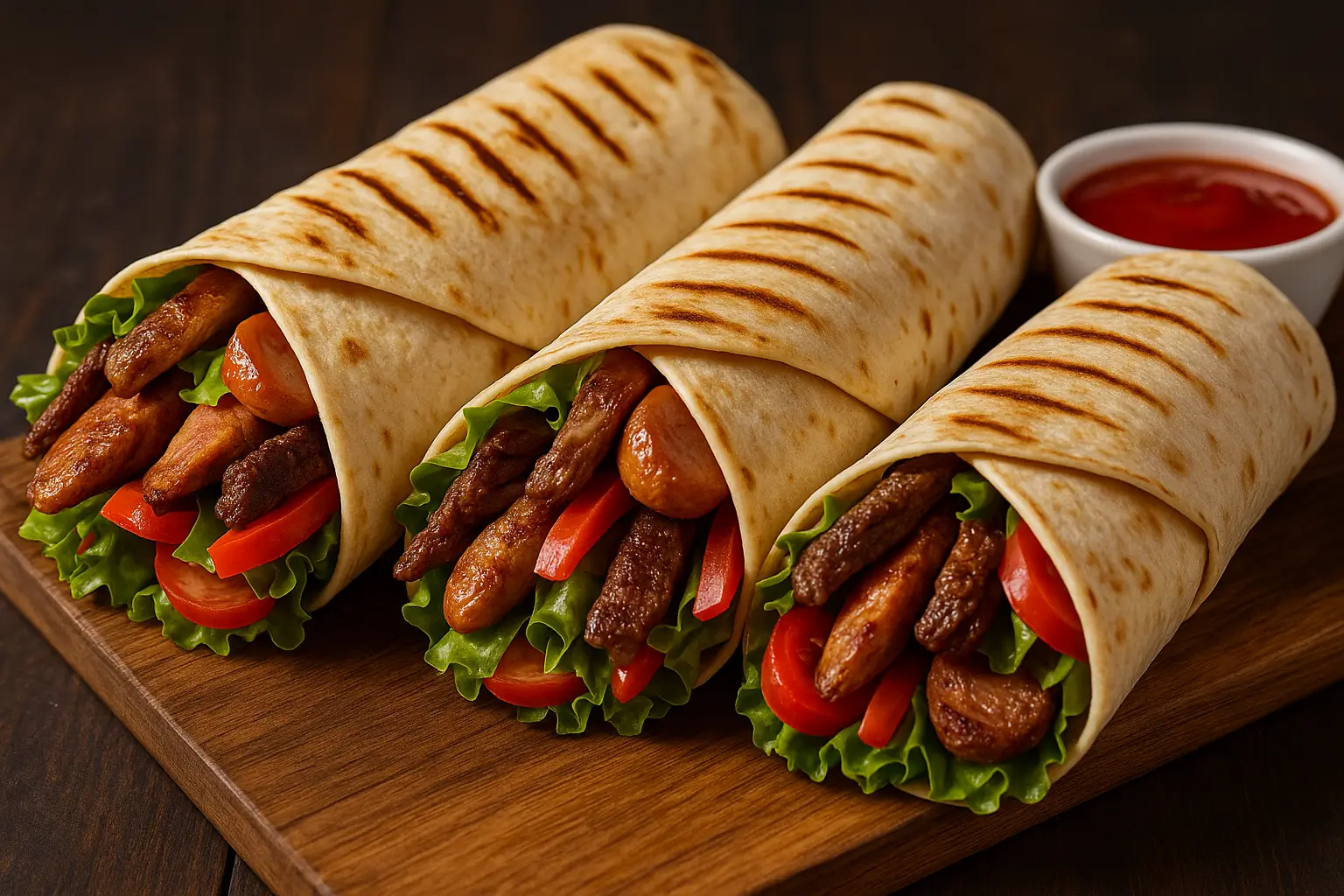 yummy sharwama combo with Grilled chicken, Grilled beef and sausage, wrapped in tasty veggies, make it super appetizing Demartin Mirage Hotel